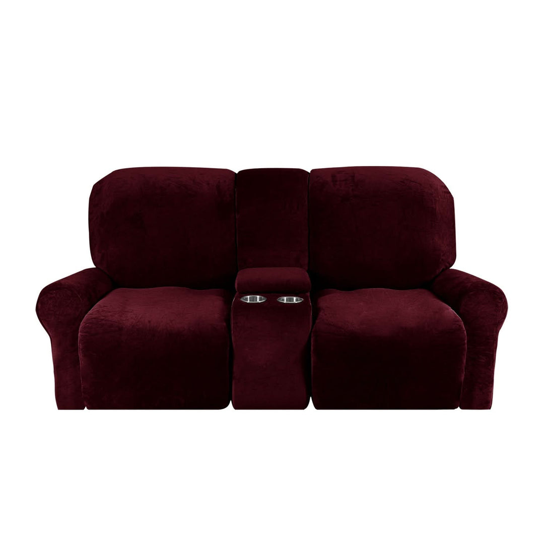 2-Seater Recliner Sofa Cover with Cup Holders – Velvet Plush