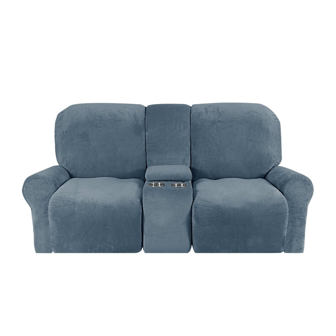 2-Seater Recliner Sofa Cover with Cup Holders – Velvet Plush