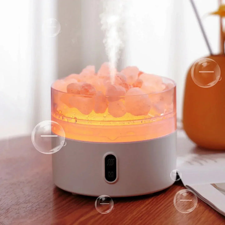 Salt Lamp Diffuser - USB Ultrasonic Essential Oil Humidifier with Himalayan Salt Crystals &amp; Night Light
