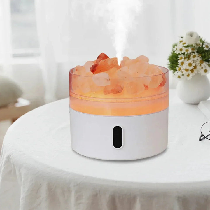 Salt Lamp Diffuser - USB Ultrasonic Essential Oil Humidifier with Himalayan Salt Crystals &amp; Night Light
