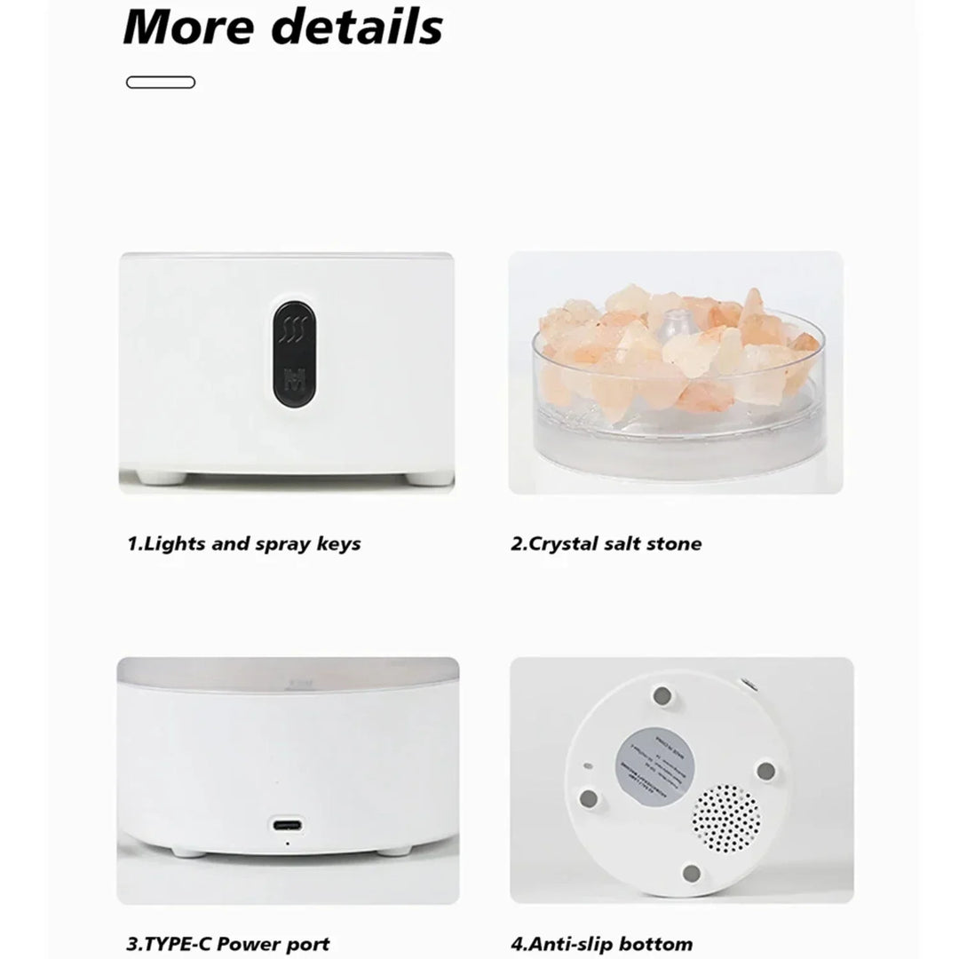 Salt Lamp Diffuser - USB Ultrasonic Essential Oil Humidifier with Himalayan Salt Crystals &amp; Night Light