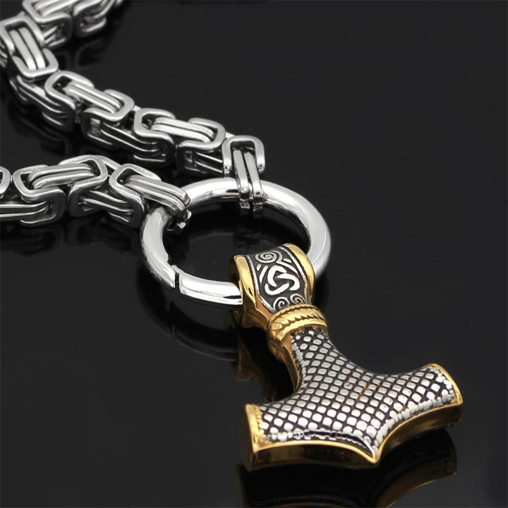60–90 cm Stainless Steel Double Wolf Head &amp; Mjolnir Survival Spirit Necklace/Bracelet