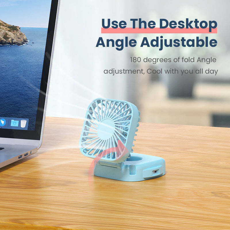 Cooling portable rechargeable folding mini fan with mirror and adjustable swivel stand