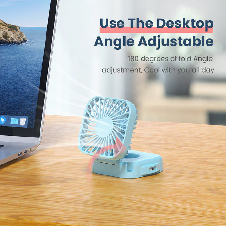 Cooling portable rechargeable folding mini fan with mirror and adjustable swivel stand