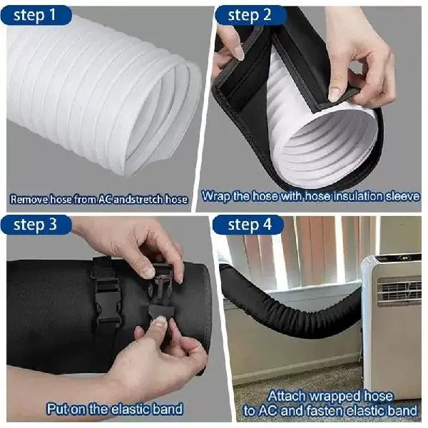 Unisex one size wide flat window sealing panel for portable air conditioner with universal round exhaust collar and quick-release elastic bands