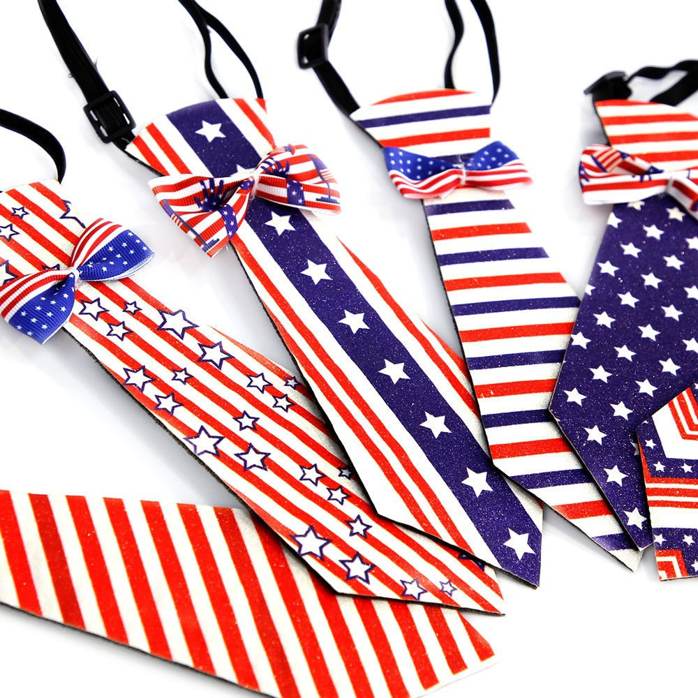 Unisex nan patriotic striped pet necktie with adjustable elastic collar