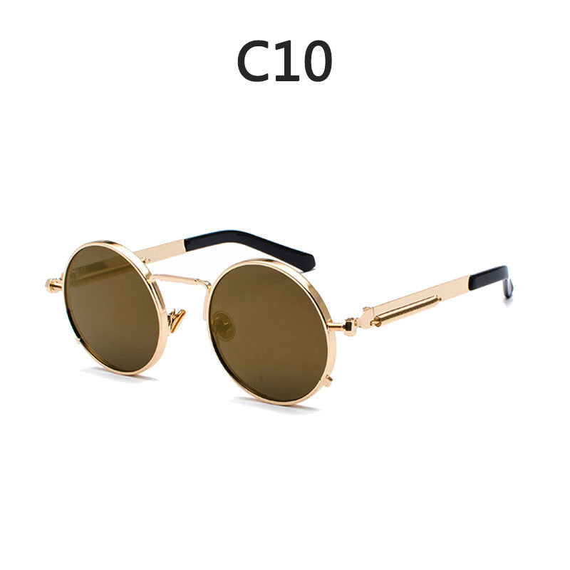 Ladies Round Metal Sunglasses with Mirrored Lenses