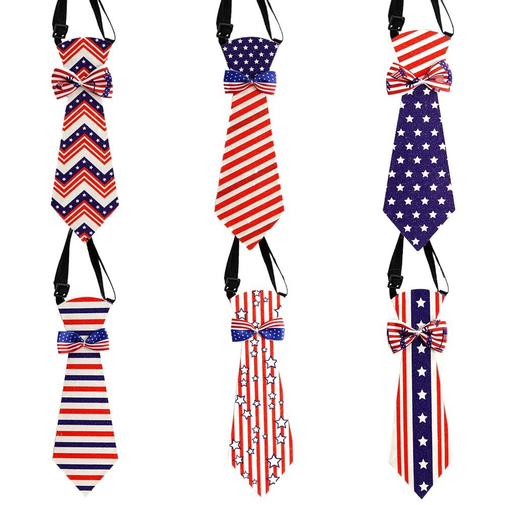 Unisex nan patriotic striped pet necktie with adjustable elastic collar
