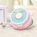 Ladies portable hand fan with integrated mirror and cute animal design