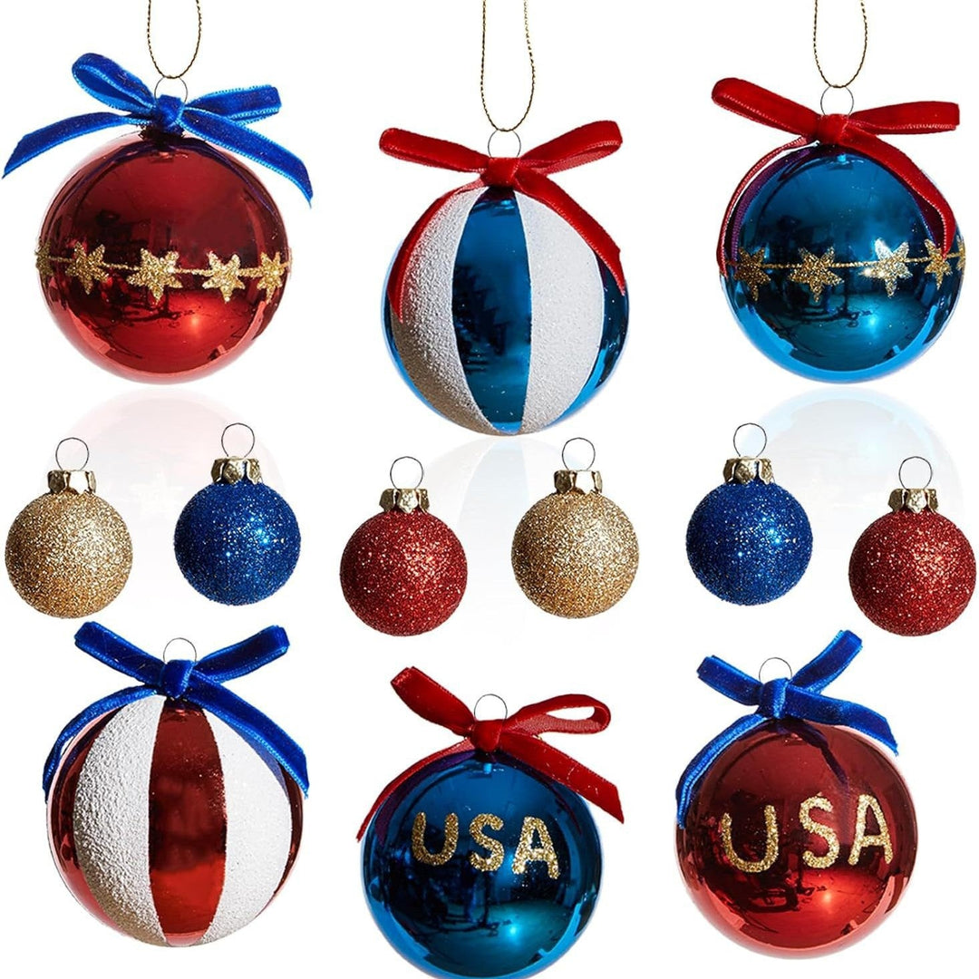 Unisex nan patriotic Christmas ball set with glitter and mirror surfaces as well as bow suspension