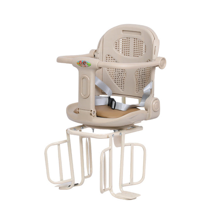 rear-mounted toddler bicycle seat with padded ergonomic backrest adjustable footrests and secure harness