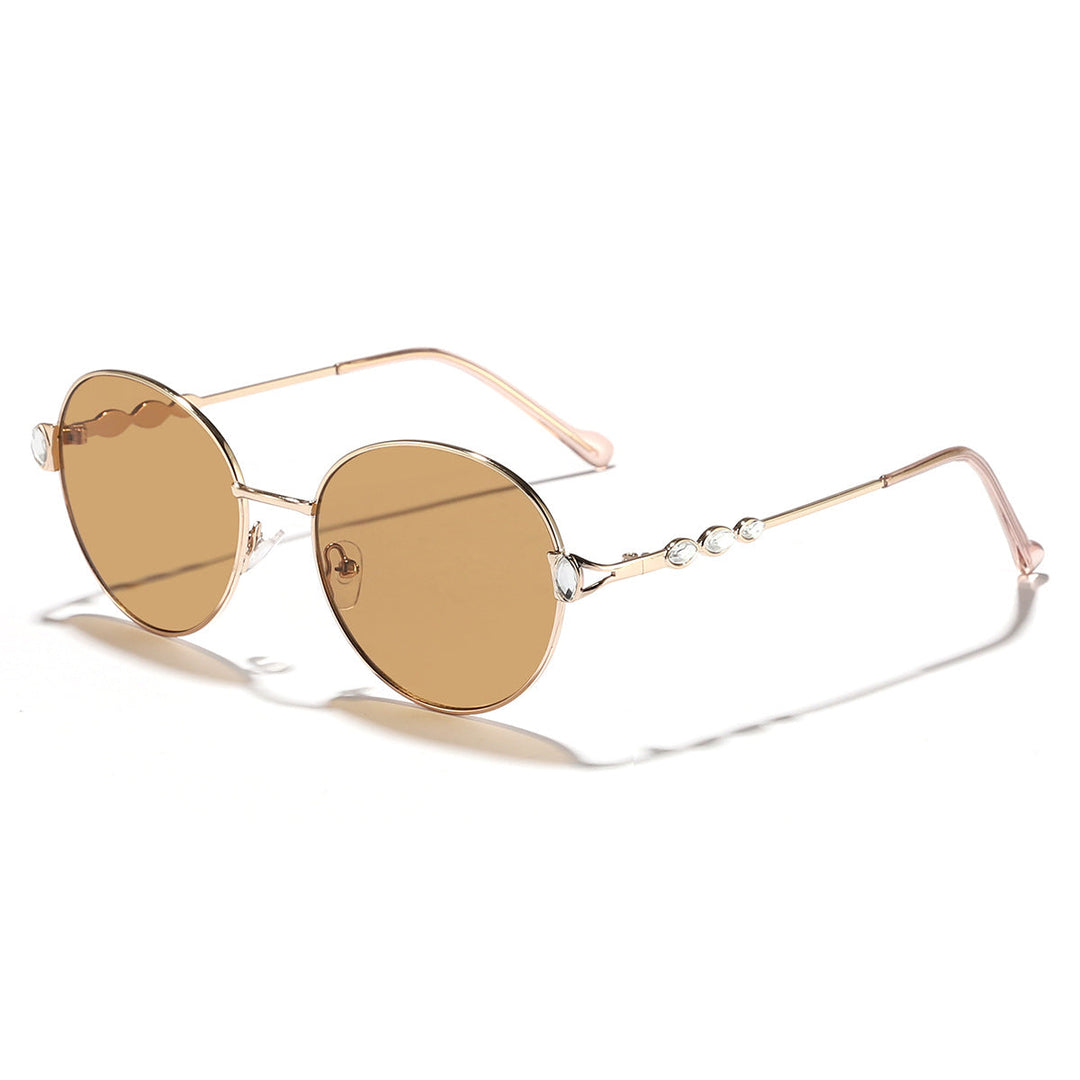Women round sunglasses with elegant metal frame and mirrored lenses