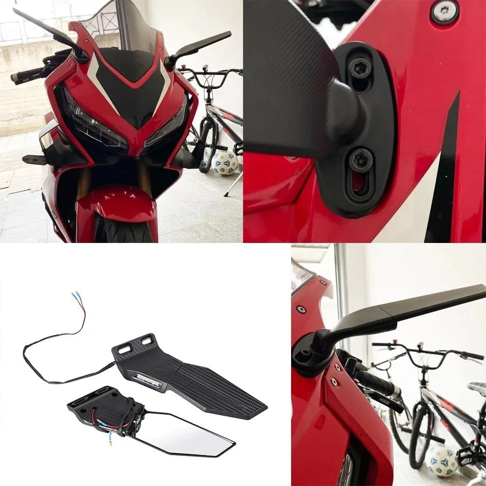 Motorcycle mirror set with integrated LED turn signal