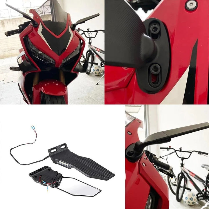 Motorcycle mirror set with integrated LED turn signal