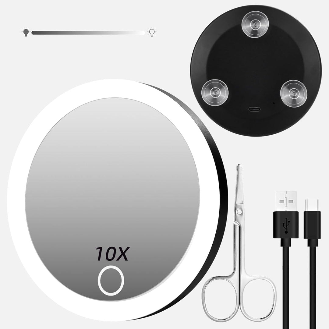 TenX LED Suction Magnifying Makeup Mirror with Touch Sensor USB Rechargeable Portable