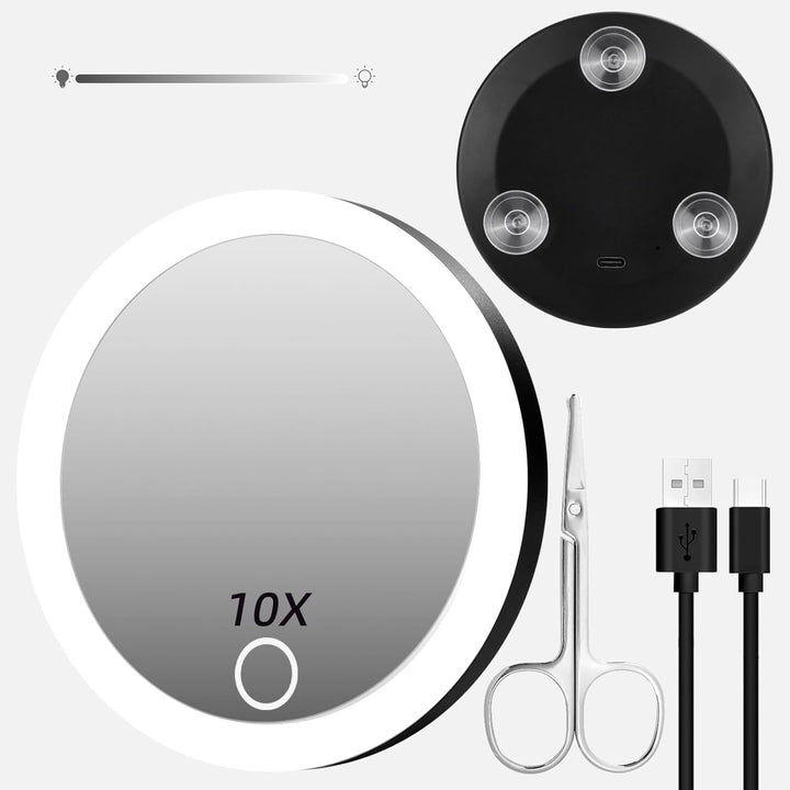 TenX LED Suction Magnifying Makeup Mirror with Touch Sensor USB Rechargeable Portable