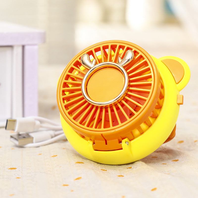 Ladies portable hand fan with integrated mirror and cute animal design