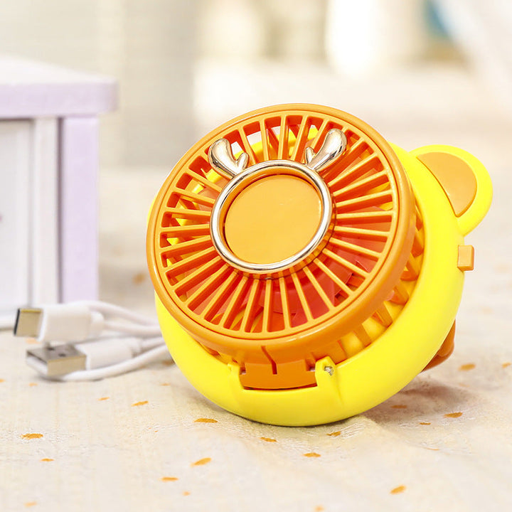 Ladies portable hand fan with integrated mirror and cute animal design