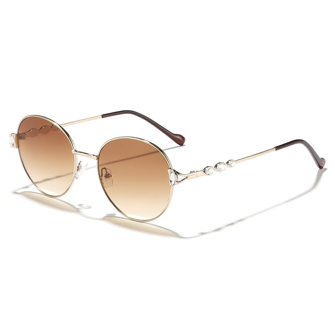 Women round sunglasses with elegant metal frame and mirrored lenses