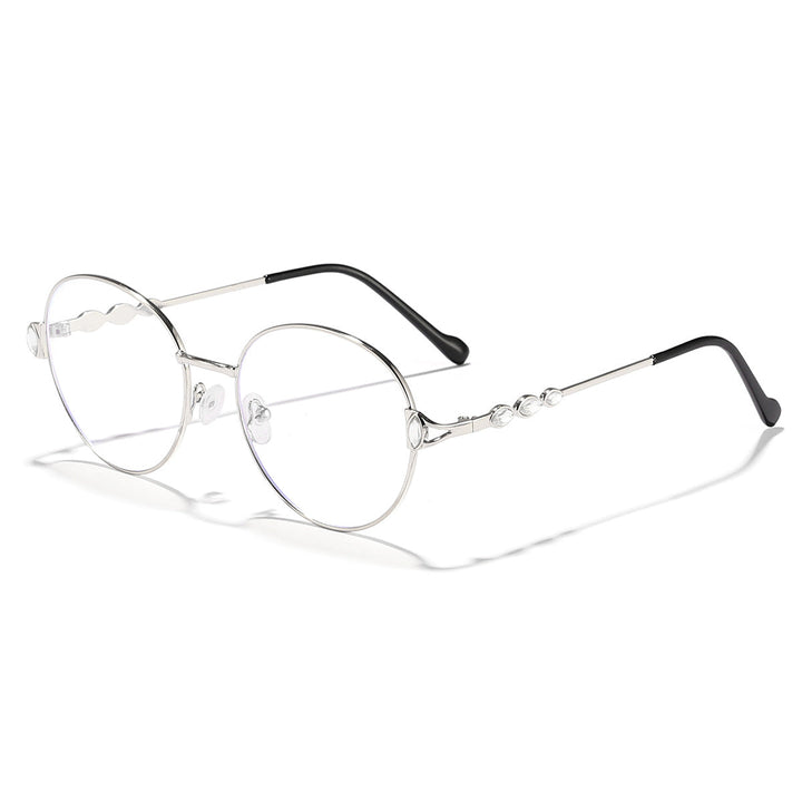 Women round sunglasses with elegant metal frame and mirrored lenses
