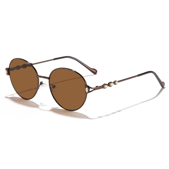 Women round sunglasses with elegant metal frame and mirrored lenses