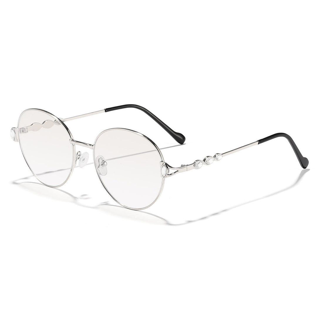 Women round sunglasses with elegant metal frame and mirrored lenses