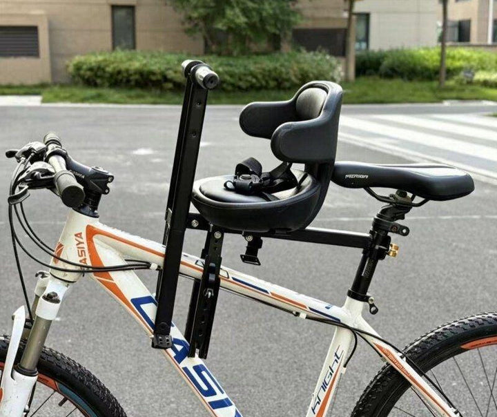 padded child bike safety seat with high back and five-point harness