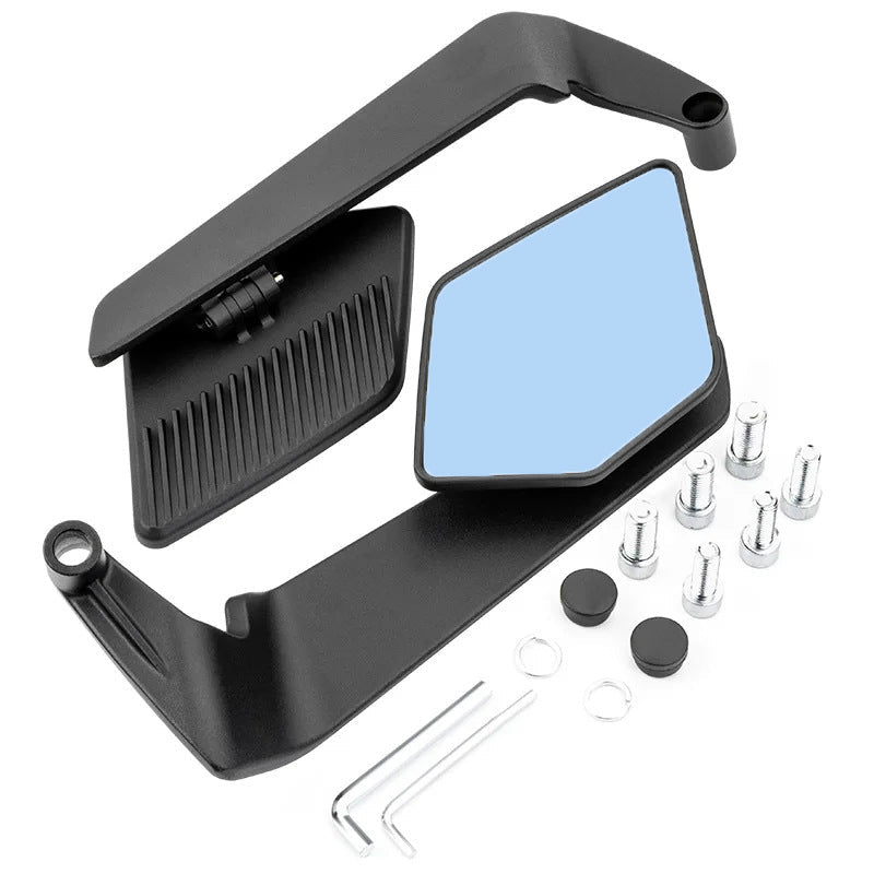 Motorcycle rearview mirror with modern, aerodynamic design