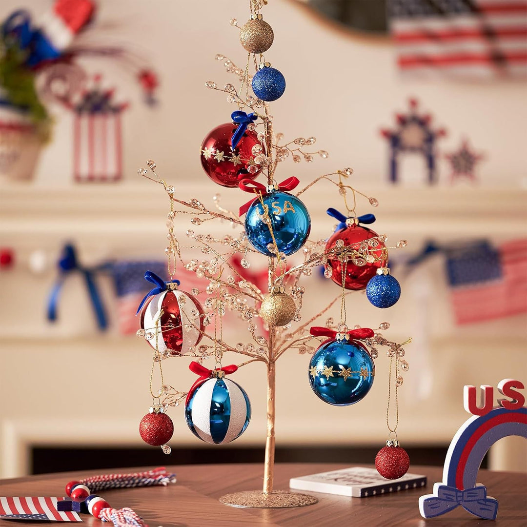 Unisex nan patriotic Christmas ball set with glitter and mirror surfaces as well as bow suspension