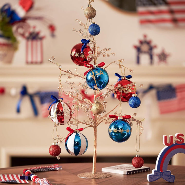 Unisex nan patriotic Christmas ball set with glitter and mirror surfaces as well as bow suspension