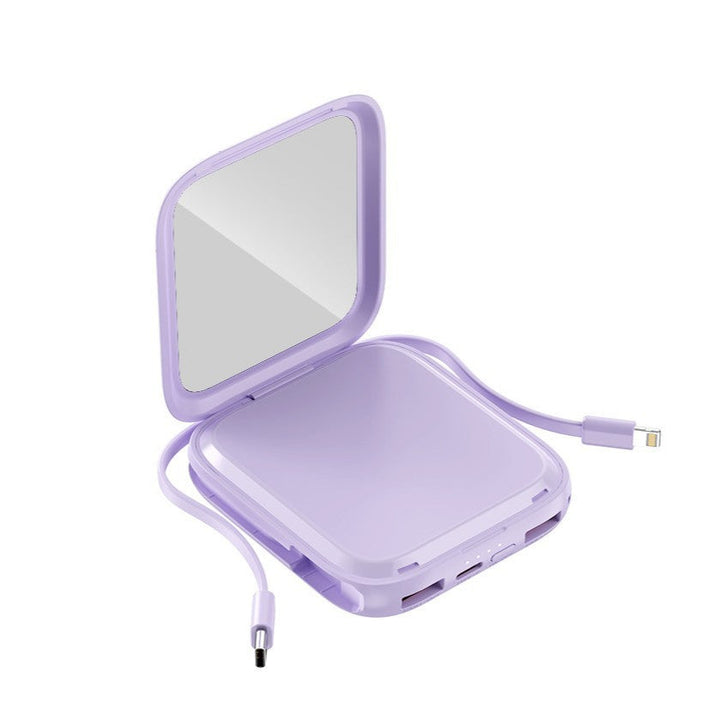 Portable power bank with integrated mirror and multifunctional charging cable
