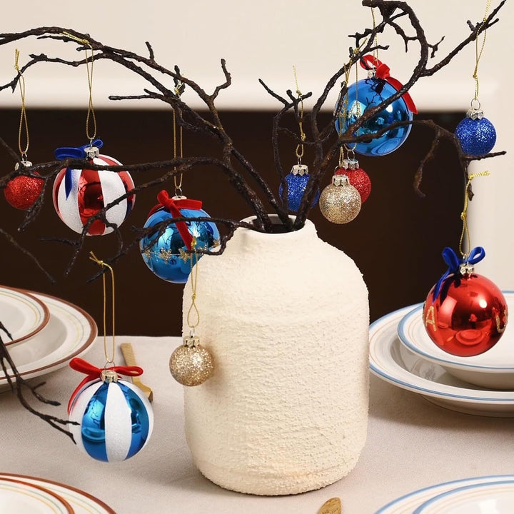 Unisex nan patriotic Christmas ball set with glitter and mirror surfaces as well as bow suspension