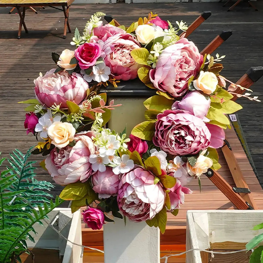 Artificial Wreath - AutumnBloom - Outdoor &amp; Peonies - Cozy Autumn Decoration