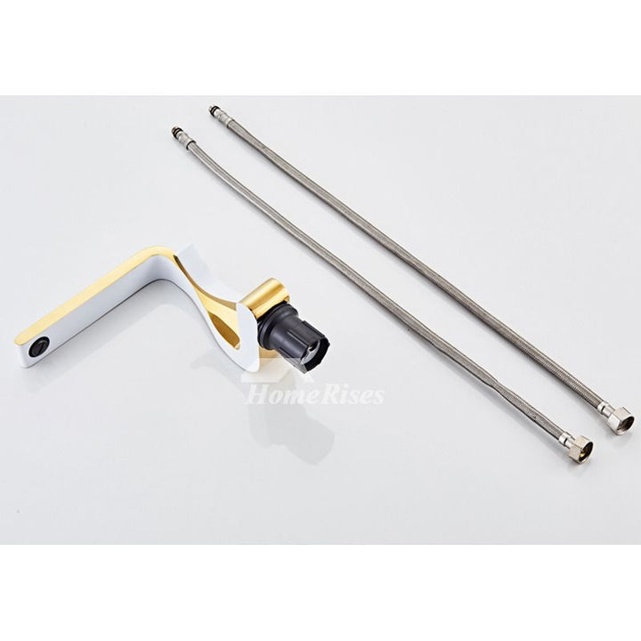 Polished Gold Bathroom Sink Faucets Single Handle Luxury Brass White Modern One Hole