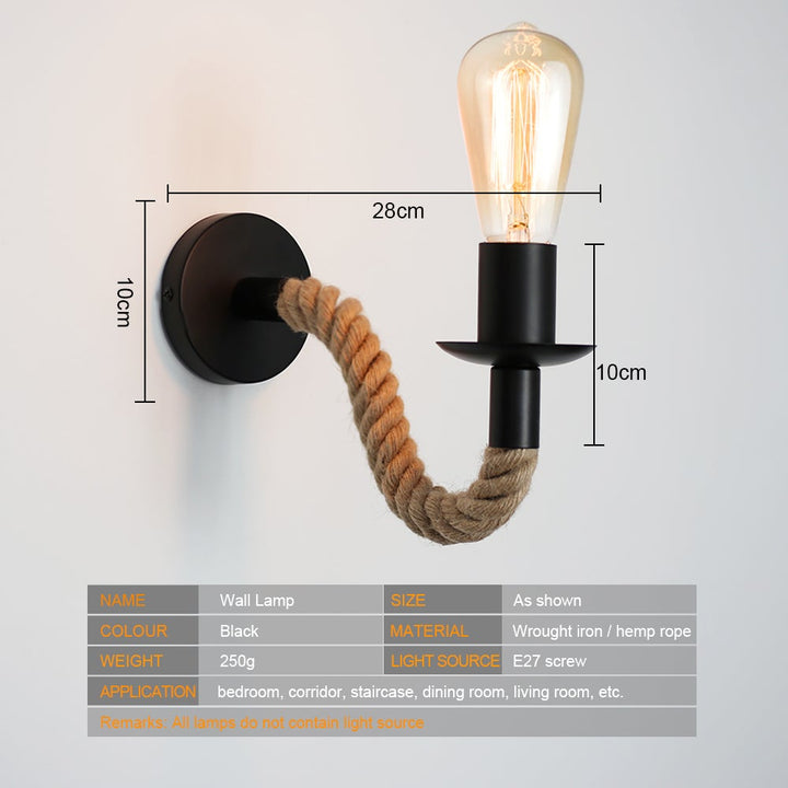 Retro Hemp Rope Industrial Loft Wall Lamp