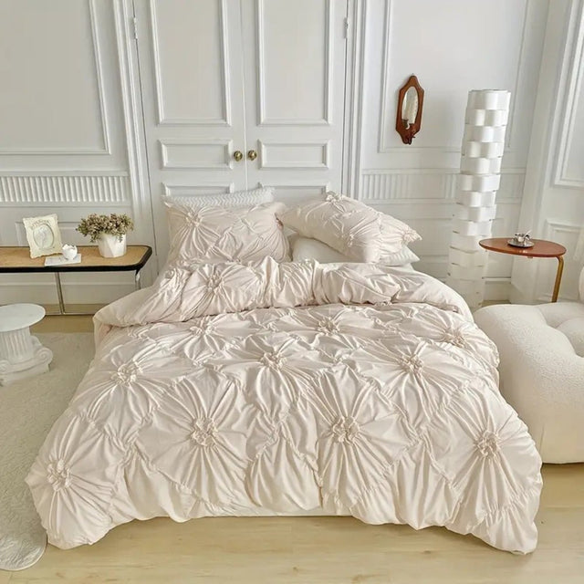 Elegant Ruffle Duvet Cover Set with Floral Pattern