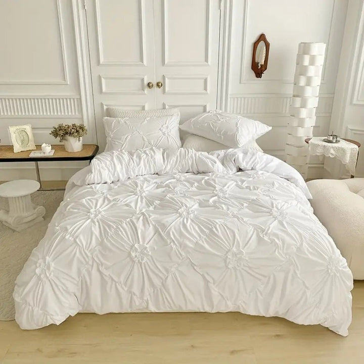 Elegant Ruffle Duvet Cover Set with Floral Pattern