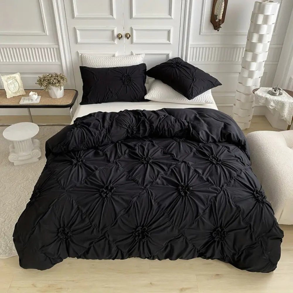 Elegant Ruffle Duvet Cover Set with Floral Pattern