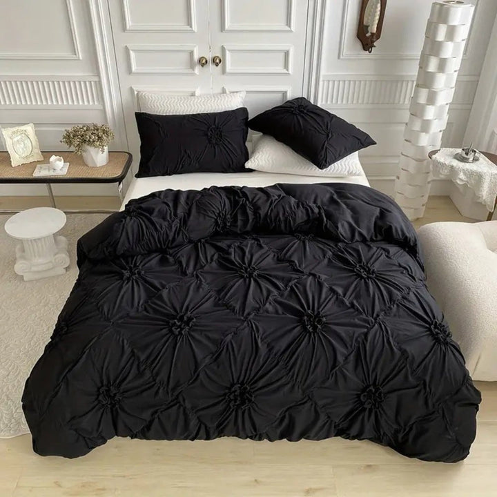 Elegant Ruffle Duvet Cover Set with Floral Pattern