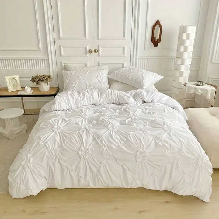 Elegant Ruffle Flower Duvet Cover Set Made of Microfiber
