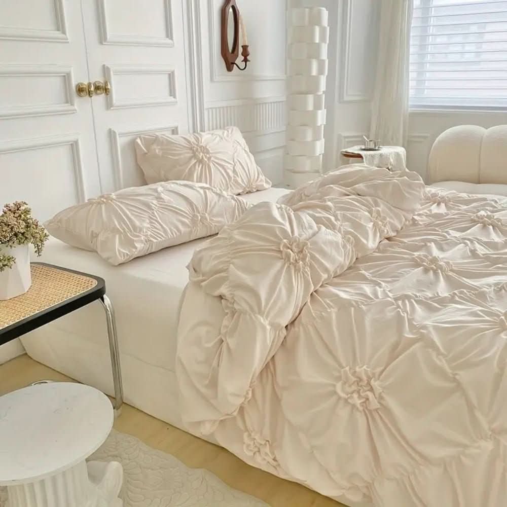Elegant Ruffle Flower Duvet Cover Set Made of Microfiber