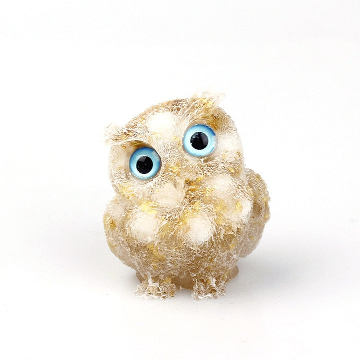 Natural Crystal Owl Figurine: Handmade Collector&
