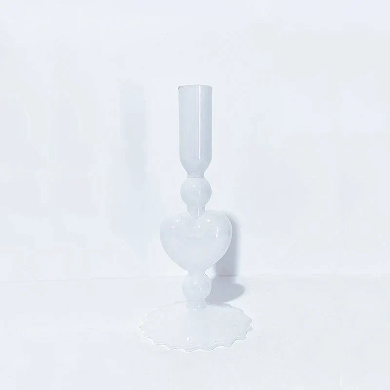 Retro Taper Candle Holder Red Heart Shape Glass Candle Holder Wedding Table Decoration Home Party Glass Vase Decor