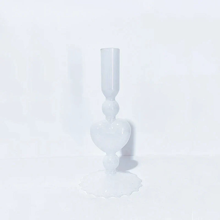 Retro Taper Candle Holder Red Heart Shape Glass Candle Holder Wedding Table Decoration Home Party Glass Vase Decor