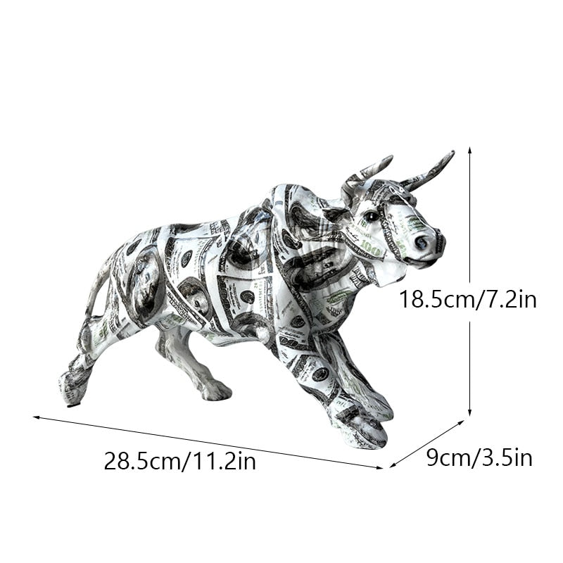 Graffiti-Painting Resin Bull Figures Home Living Room Bedroom Office Desktop Feng Shui Ornaments Collection Statues