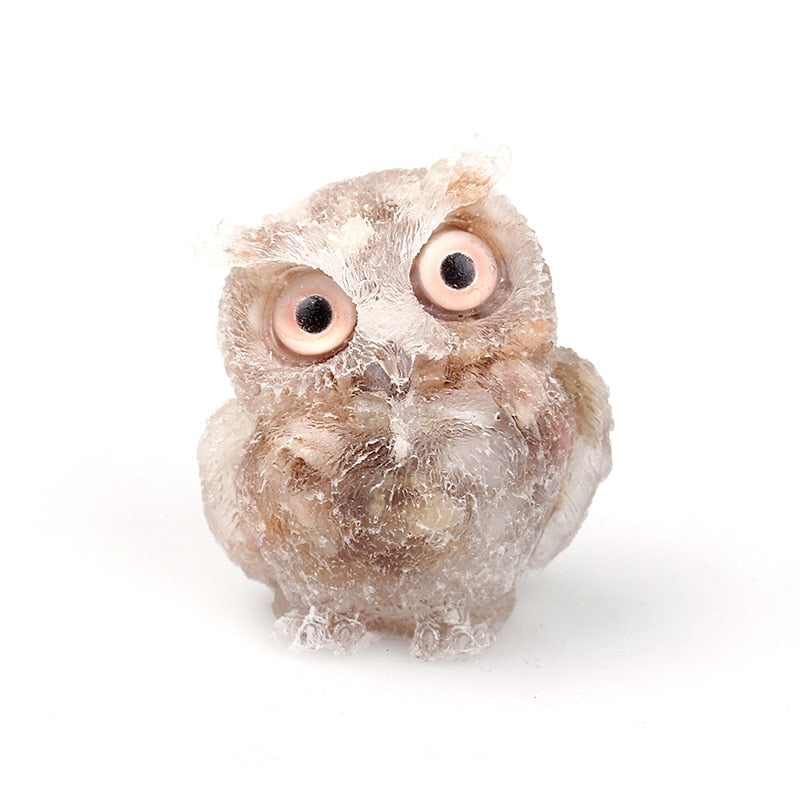 Natural Crystal Owl Figurine: Handmade Collector&