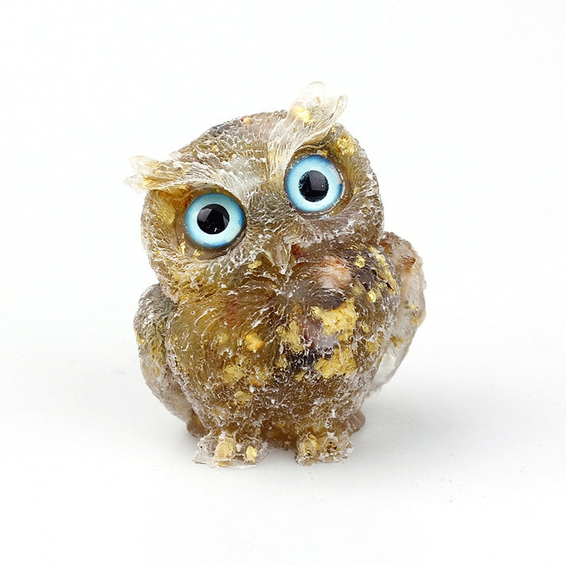 Natural Crystal Owl Figurine: Handmade Collector&