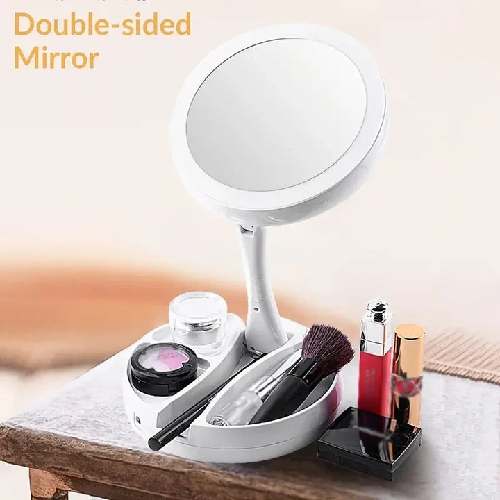 Glamora Travel Mirror LED | Double-Sided &amp; 10x Magnification | Foldable &amp; Portable | With Accessory Compartment