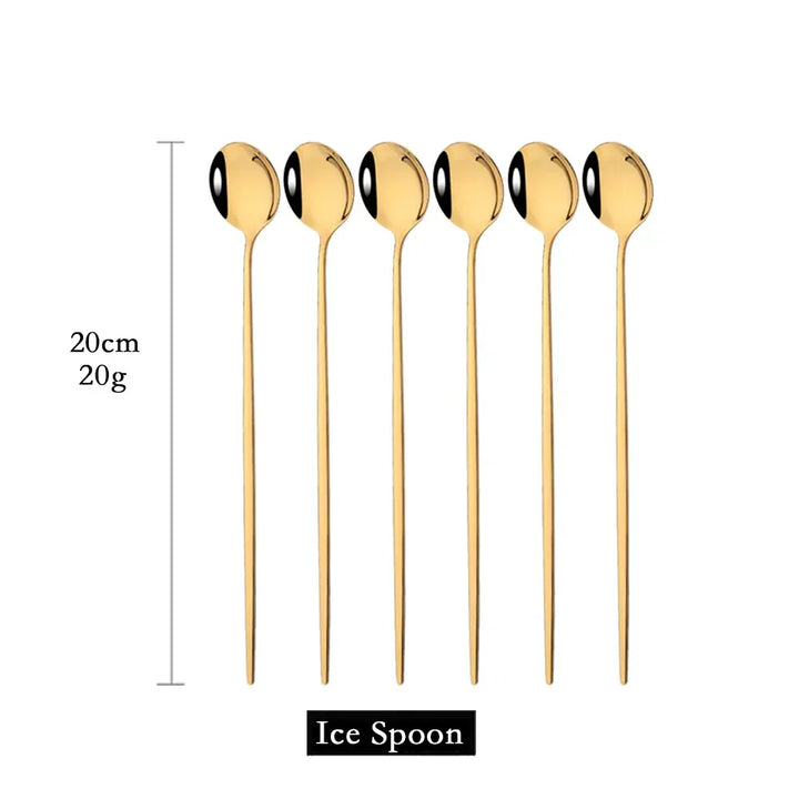 Golden 6-piece Long Handle Spoon Set