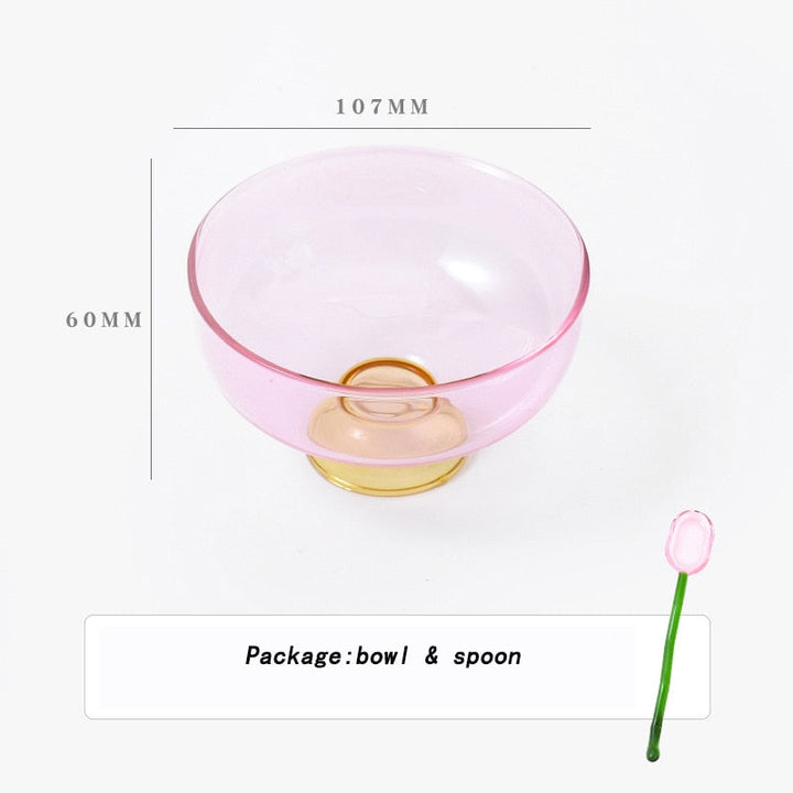 colourful borosilicate dessert bowl with spoon